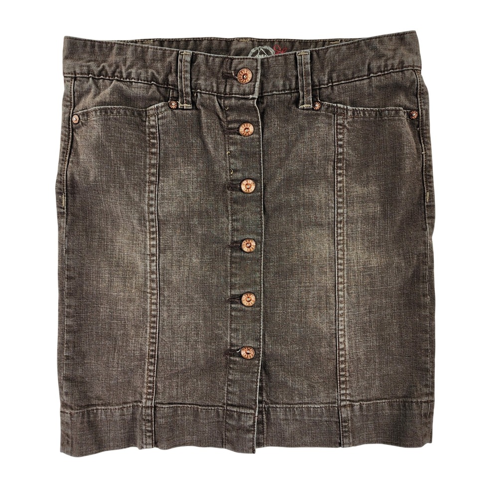 Limited Edition Womens Denim Skirt Size 6 Gray Button Front Stretch Y2K Mini